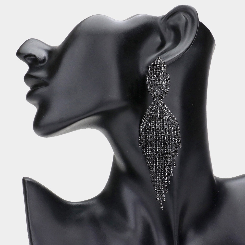 Black Rhinestone Stone Cluster Dropdown Evening Earrings